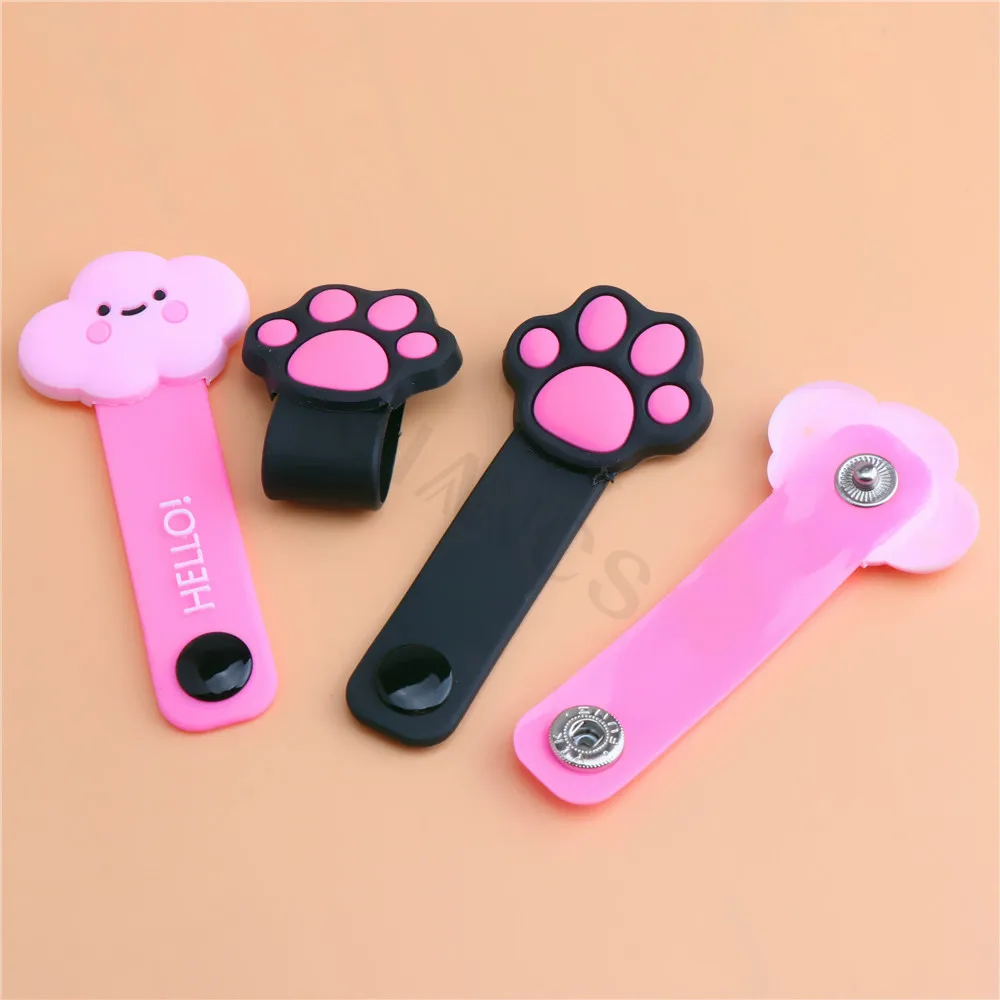 Cute cat paw buckle holder pink cloud mobile phone data cable winder silicone cartoon earphone cable wire storage clip organizer