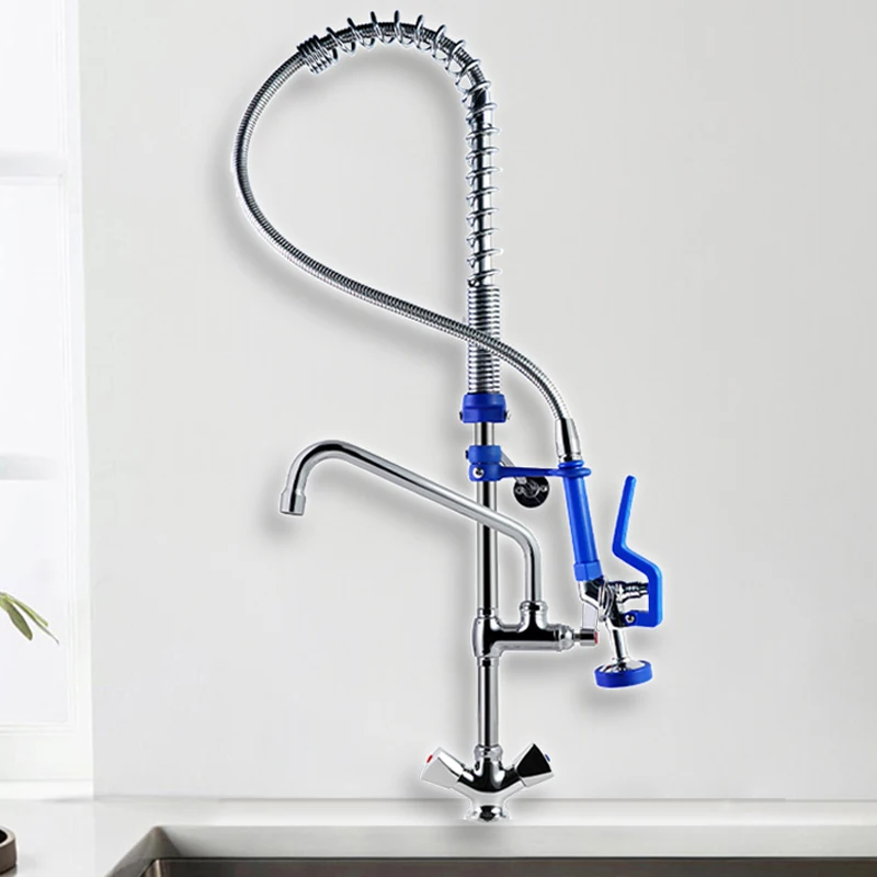 Grifo mezclador profesional de una sola manija para cocina comercial, SUS304 + latón, prelavado, grifo extraíble 360°, diseño clásico industrial comercial