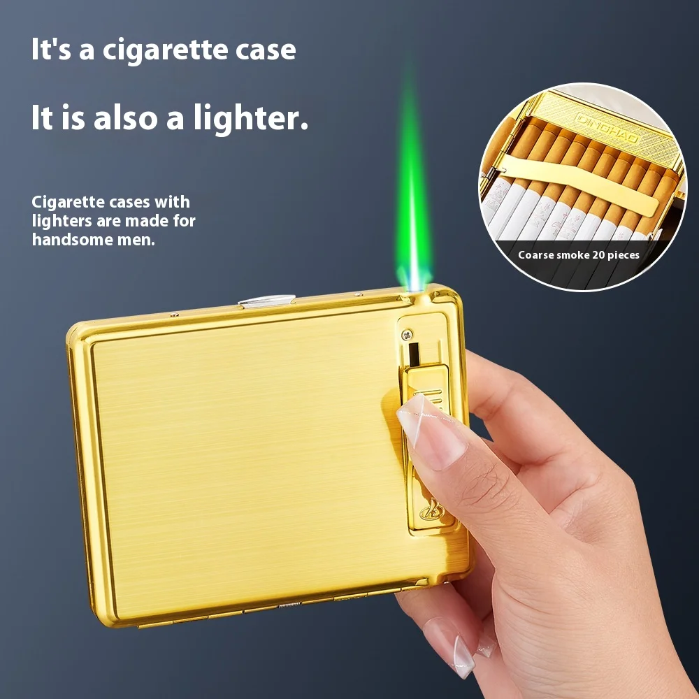 flip cigarette case Wholesale Creative Metal Flip Cigarette Case with 20 Coarse Loading Belt  Inflatable Lighter Dual Use Made From PU