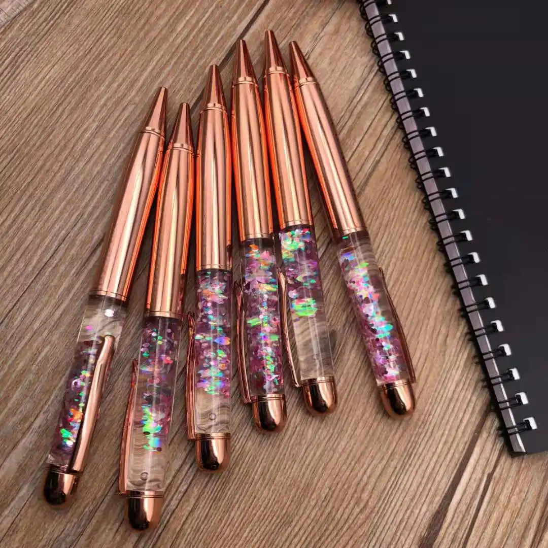 Factory Customize Ink Rose Gold Fat DIY Floating Pens Rose Gold Glitter Pens With Private Logo