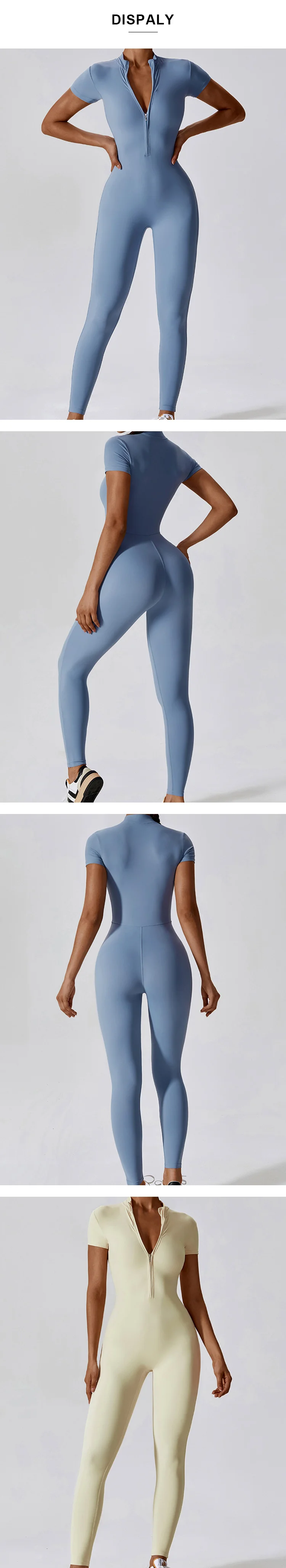 Wholesale Customize Short Sleeve Workout Jumpsuit Women Zip Up Leggings ...
