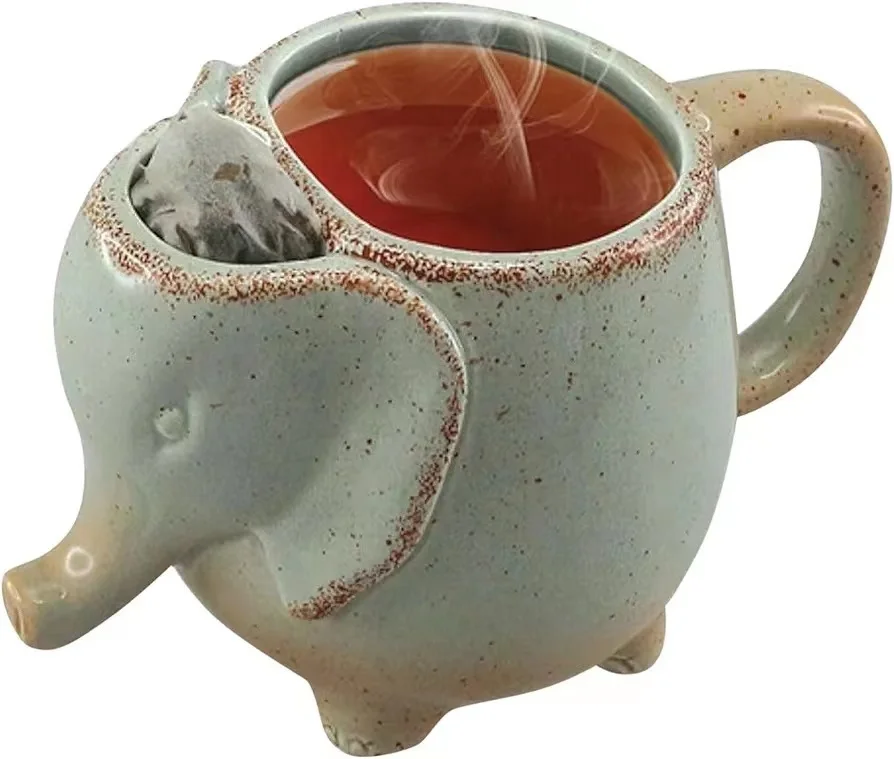 Creative Handmade Elephant Ceramic Coffee Mug Tea Mug with Tea Bag Pocket