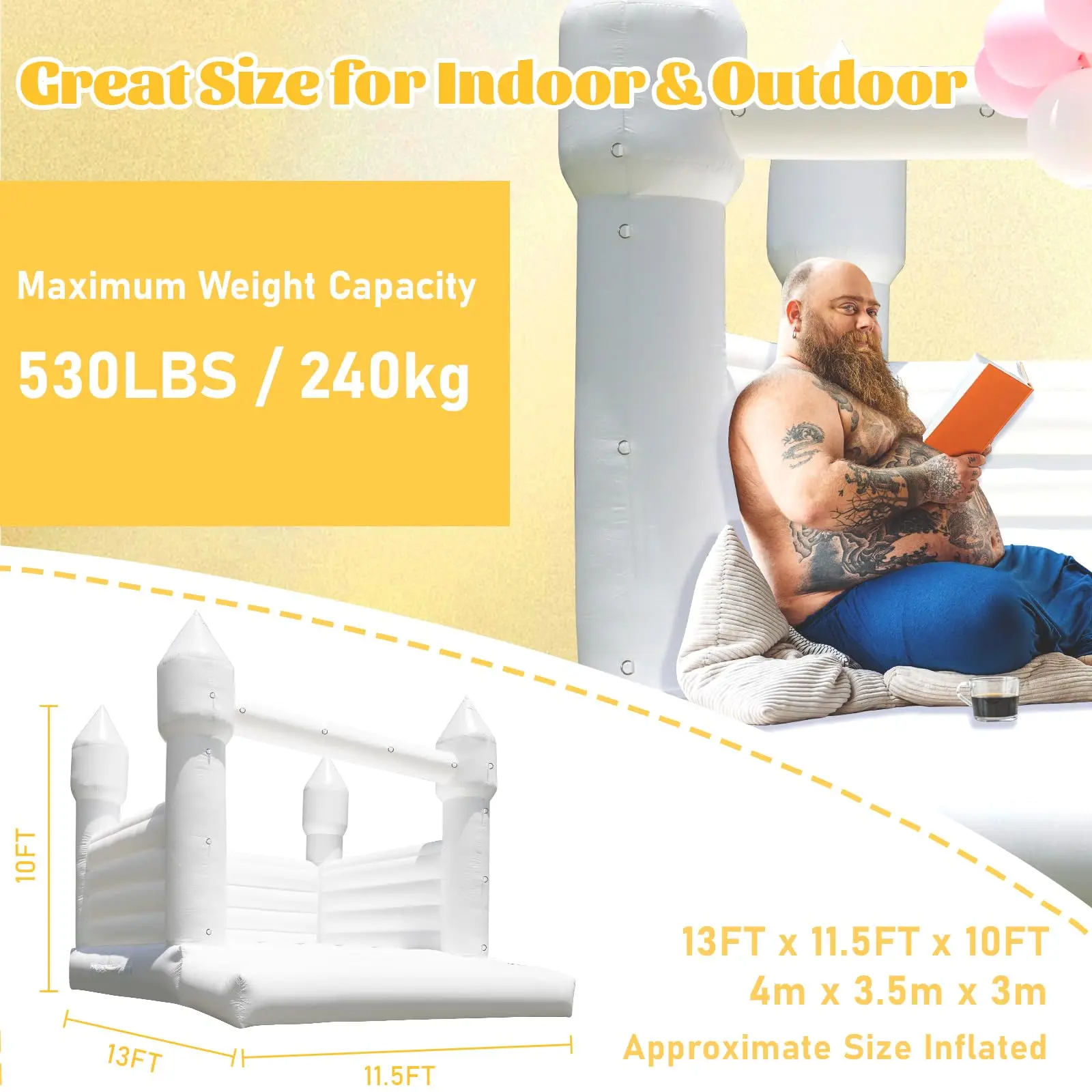 13x11,5x10FT Commercieel PVC Opblaasbaar Springkasteel Groot Wit voor Bruiloften, Verjaardagsfeesten en Decoraties_voghion.com
