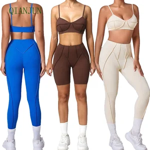 OEM Women 3D Cut Decorative Line Athletic Wear Clothing Women's Sports Outfit Set Tight Exercise Fitness Leggings Set