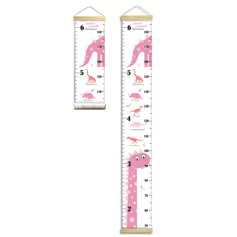 NA Kids Height Growth Chart Wall Hanging Measuring Ruler Kids Wall Height Chart Portable Baby Growth Chart Removable Canvas and Wood Wall Ruler Pink Animal Hook 