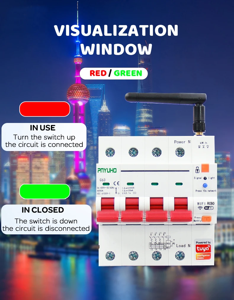 Wi Fi Rcbo Smart Energy Meter with Tuya Wifi RCBO - 4P 63A Circuit Breaker