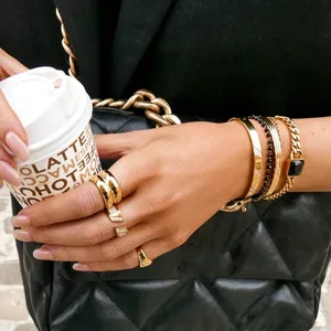 MW Women's Minimalist and Stylish Custom Gorgeous 13mm Wide Double-Layer Ring, 18K Gold-Plated Double-Sided Jewelry