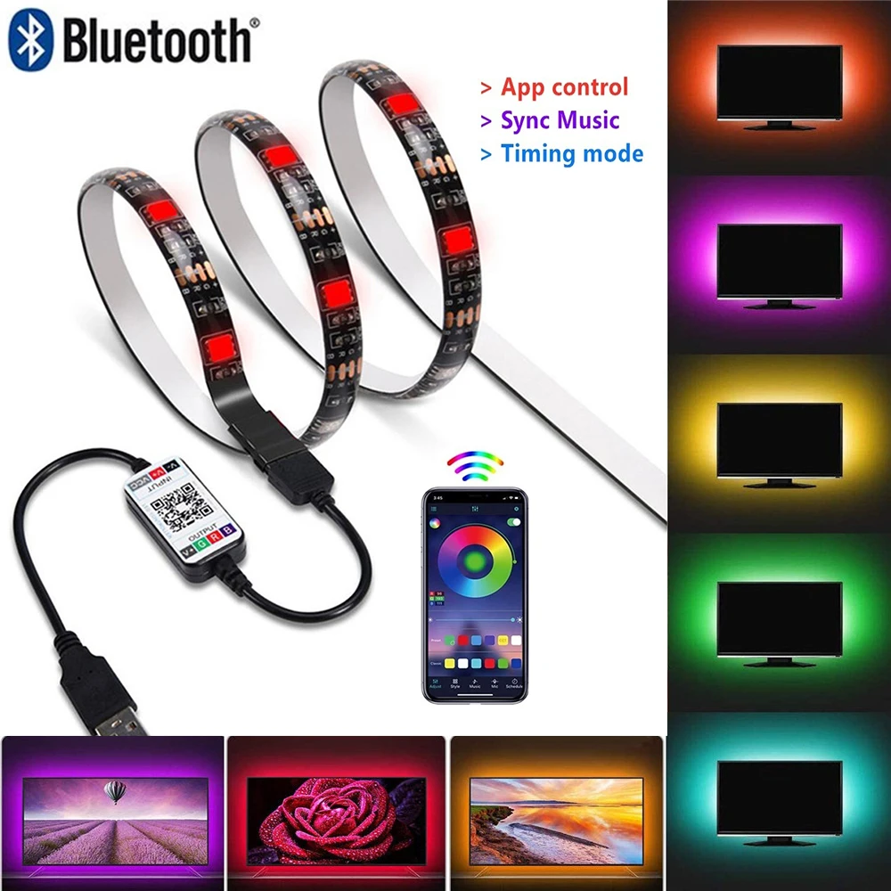 5M Wireless APP Intelligent Remote RGB LED Strip Lights DC 5V USB TV Back Light 5050 SMD Flexible Tape Led Ribbon