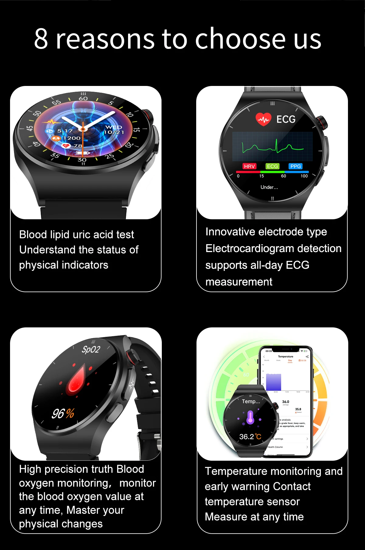 Et340 Smartwatch With Ecg Body Temperature & Breathing Monitoring Ip67 ...