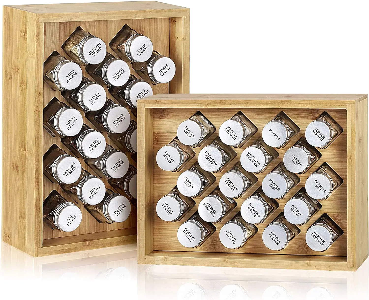 Bamboo Spice Rack Organizer Wall Mounted Seasoning Countertop Herb Spice Shelf Holder for Kitchen Cabinet
