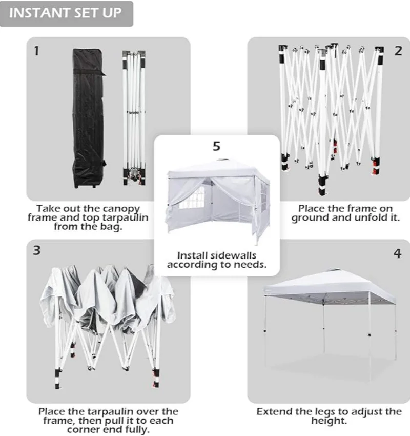 Canopy 10'x10' Pop up Commercial Instant Tent Outdoor Party Canopies With 4 Removable Sidewalls