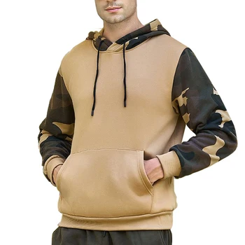 Men 100% Polyester Camo Sleeves Hoodies Autumn Warm Sports Hoodies Wholesale Custom Pullover Hoodies In Stock