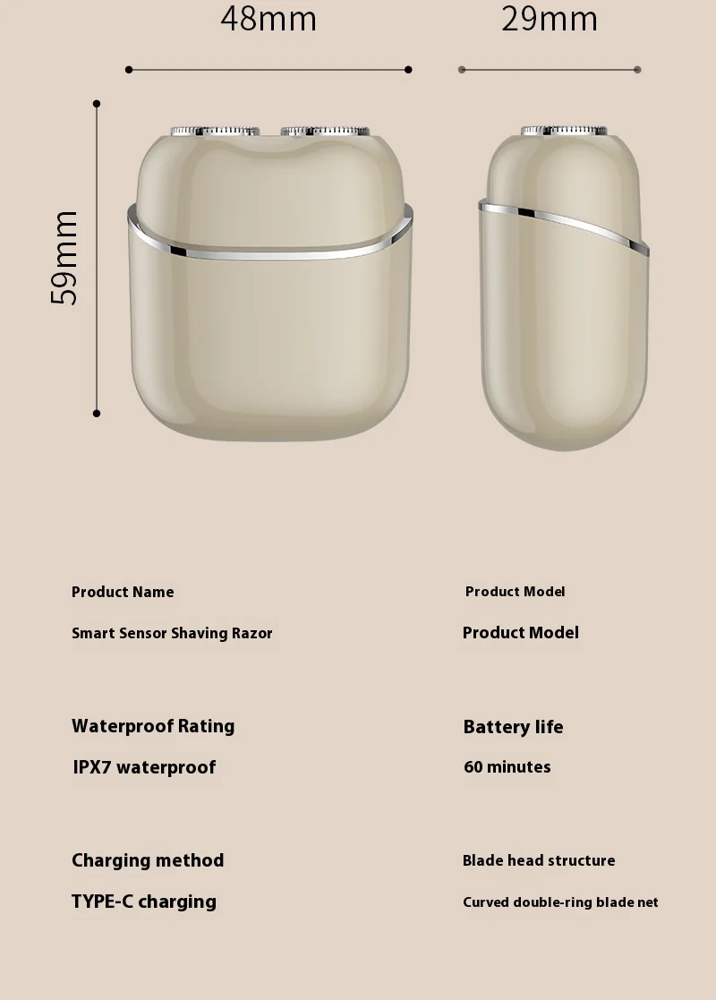 Portable Mini Dual-Head Electric Shaver Fully Washable with Magnetic Floating Design for Men