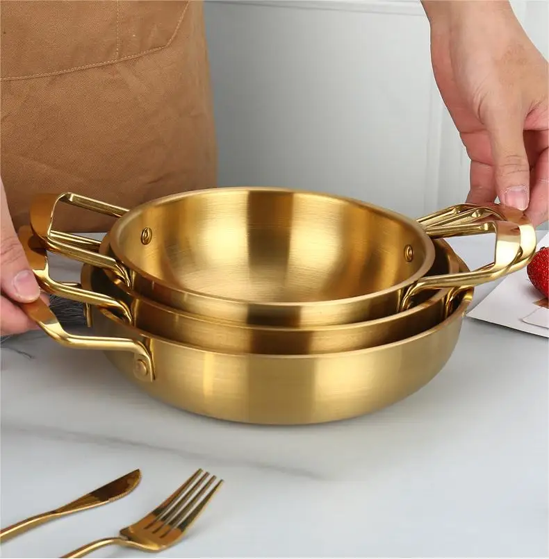 Korean Style Gold Stainless Steel Noddle Hot Pot Instant Noodle Pot Seafood Dry Pots for Home Cooking