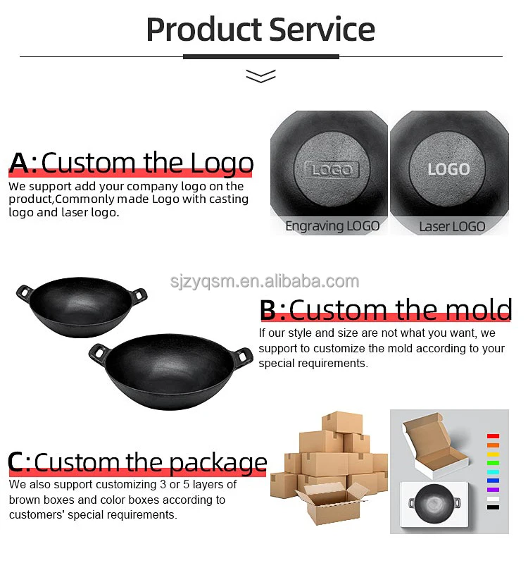 Wholesale Cast Iron Chinese Wok Cast Iron Nonstick Double Handles Cooker Cast Iron Frying Wok