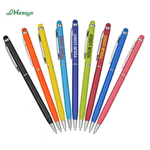 Slim Metal Aluminium Promotional Ballpoint Pen for for Touch Screen Mobile Phones Custom Laser Logo Feather Body Black Ink