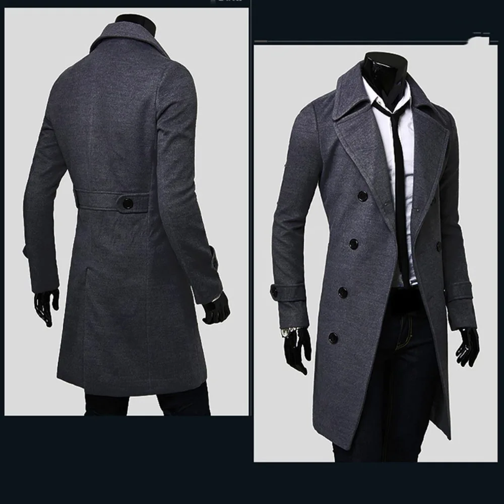 Men's Trench Coat Double-breasted Long Jacket In Solid Colour_voghion.com