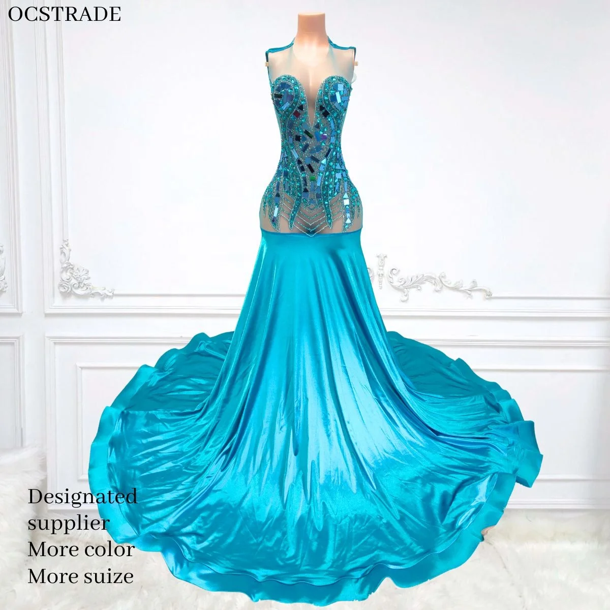Ocstrade Bling Lake Blue Applique Prom Dress - Elegant & Beaded