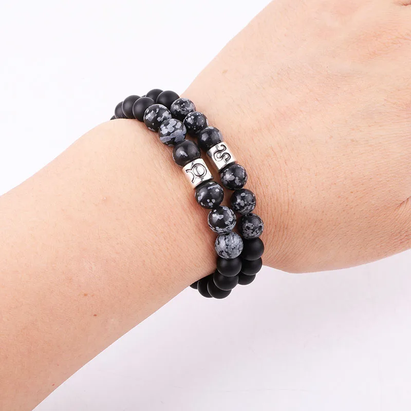 8mm Natural Black Onyx Zodiac Bracelet For Men & Women - Elastic Handmade Bead Hand Chain Birthday Gift