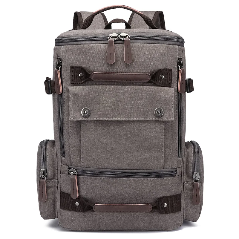 Durable Vintage Large Capacity Waterproof Outdoor Sports Travel Hiking Multiple Way Use Laptop Canvas Backpack Polyester Zipper
