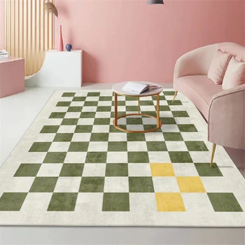 Cashmere Black White Checkered Carpet Children's Bedroom Game Mat Soft Bedside Thickened Carpets and Rugs