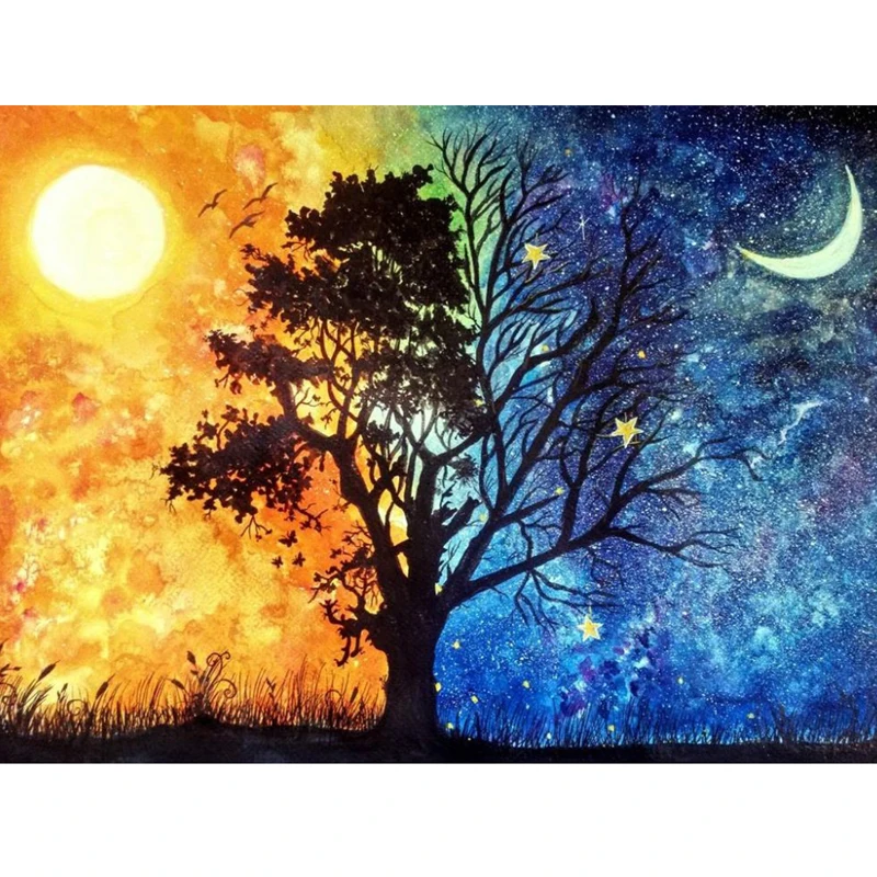 sun and moon tree painting