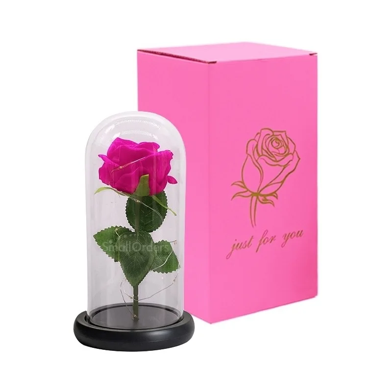 LED Light Rose Flower in Glass for Promotional Party Supplies Elegant Glass Cover with Glowing Roses