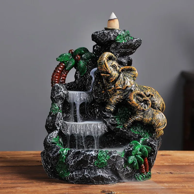 Ganesha Backflow Incense Burner Elephant God Emblem Auspicious and Success Ceramic Cone Censer Home Decor Incense Stick Holder
