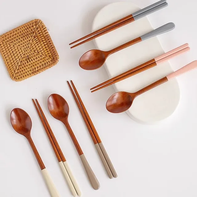 Natural Style Japanese and Korean Style Wedding Favor Party Gift Set Reusable Hotel Wood Spoon Chopsticks Flatware Set