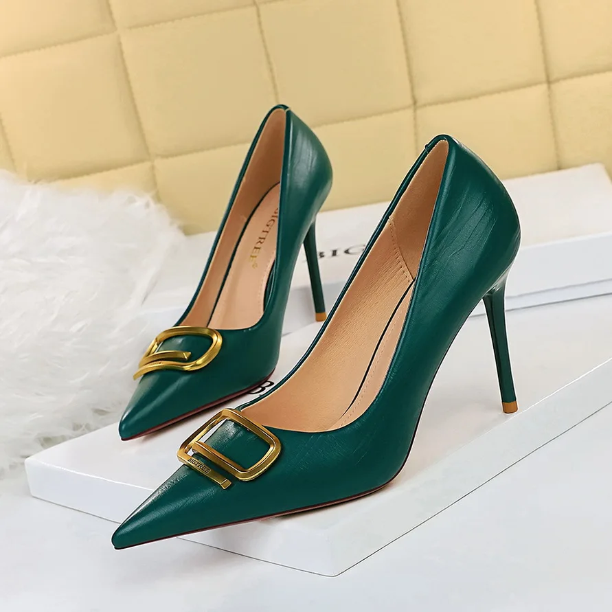 High Quality High Heel Women Wedding Green Shoes Buckle Party Shoes ...