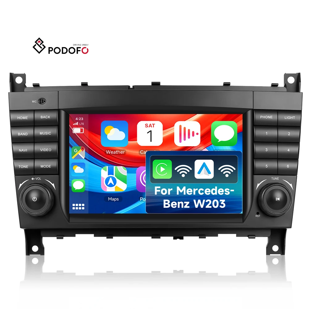 Podofo 4+64G 7'' Android Car Radio for Mercedes-Benz CLC Class/C-Class W203 Wireless Carplay/Android Auto GPS WiFi Wholesale A4570