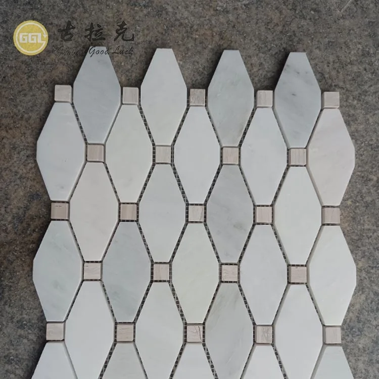 Oriental White Irregular Marble Long Octagon Shape Marble Mosaic Tile for Wall