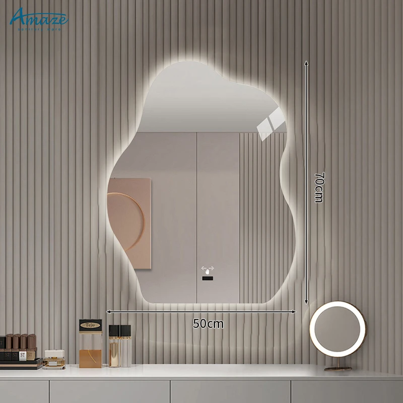 Bathroom irregular shape Interior bedroom dressing living room backlit wall hanging makeup smart led mirror supplier