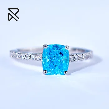 2022 Rochime fashion blue diamond cubic zirconia rings wedding engagement 925 sterling silver ring gold plated jewelry
