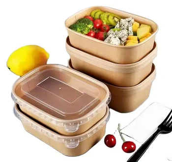 More Sizes Wholesale Kraft Paper Food Storage Container Takeout Box square Paper Bowl