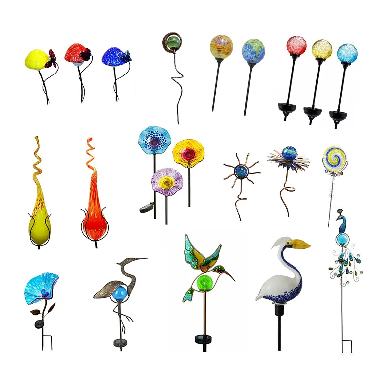 Wholesale Outdoor Glass Garden Stick Decoration Metal Garden Stake With