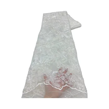 2024 American Elegant Fabric Sewing Wedding Dress Tulle Mesh Beads Sequin Embroidery Lace Fabrics on Sale