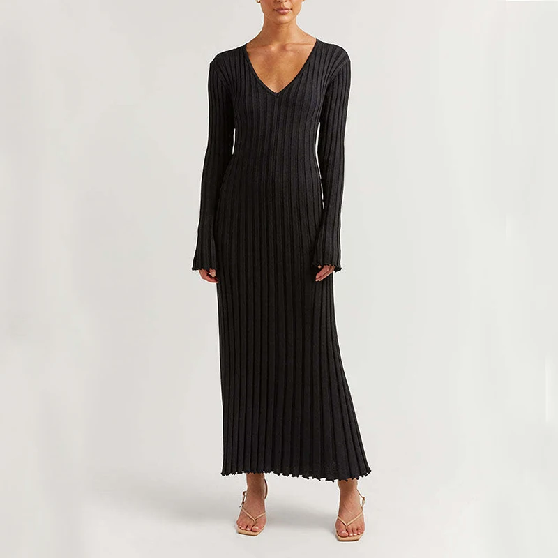 Knitted Long Sleeve A-Line Dress main image 1
