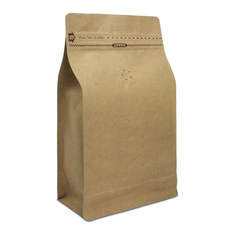 Printed Kraft Paper Packaging Bags Flat Bottom Coffee Pouches With Degassing Valve