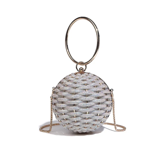 Shiny pearl small round bag Women's woven bird cage Round girl dinner bag Light luxury high-end dress clutch bag