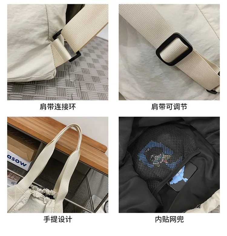 Junior High School Female Students' Casual Shoulder Bag Large Capacity Light Drawstring Backpack Mainly Made of Mesh for Girls