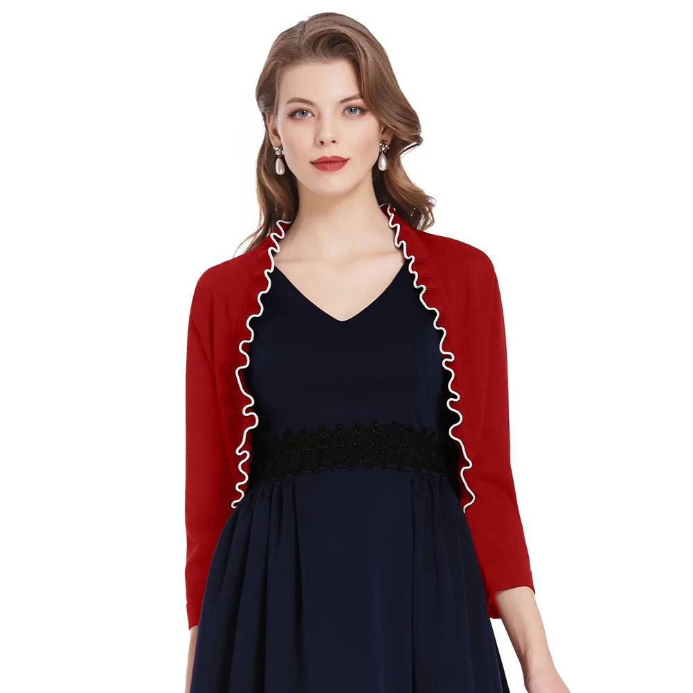 Women's 3/4 Sleeve Knitted Bolero Shrug Knitted Cardigan Tops Plus Size 