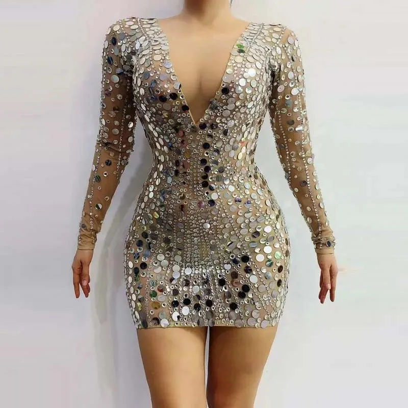 Diamond Nights Glitter Mesh Maxi Dress - Silver