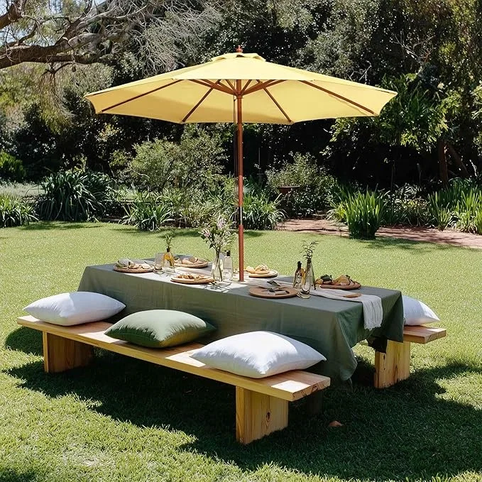 Ombrellone parasole in legno da 7', 7,5', 9', personalizzato 2m 3m Bianco Nero Rosso Verde in tessuto per parco, spiaggia, cortile, giardino esterno_voghion.com
