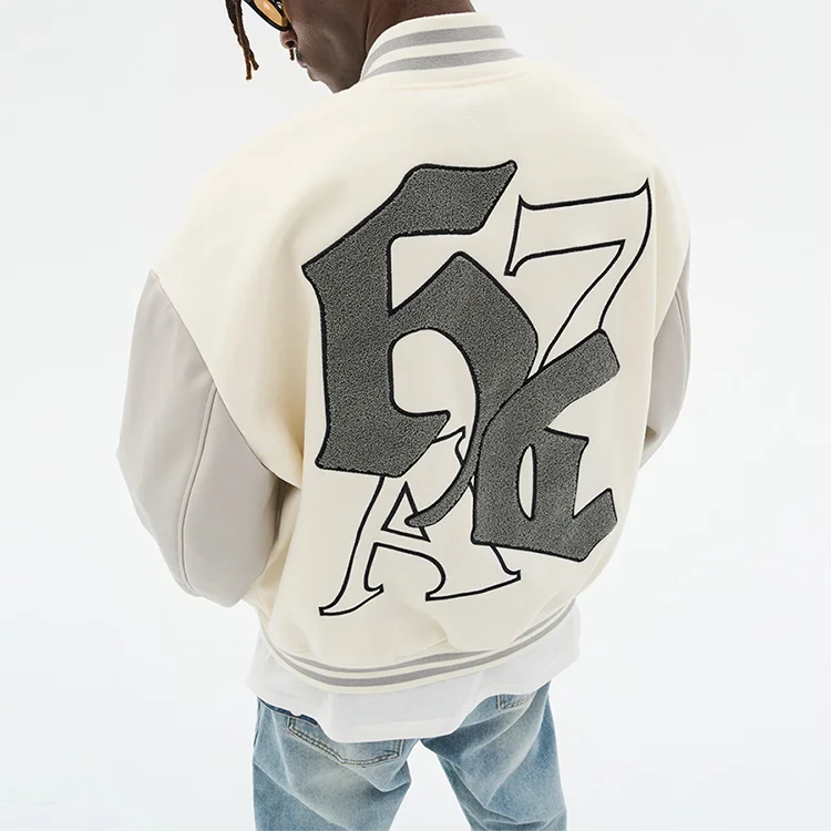 Fashion Custom leather sleeve with Chenille embroidery and Screen printing baseball jacket men_voghion.com