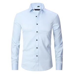 Men's Spring Autumn Fashion Twill Shirt Quick Dry Anti-Wrinkle High Collar Single Breasted Elastic Long Sleeves Casual Business
