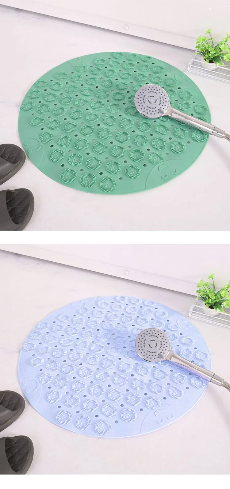 Non-slip Round Bathroom Mat Safety Shower Bath Mat Plastic Massage Pad Bathroom Carpet Floor Drainage Suction cup Bath Mat factory