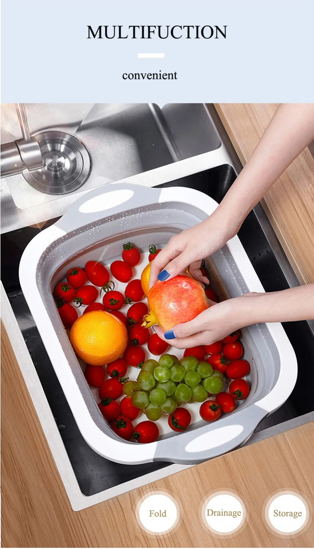 Folding Silicone Cutting Board Multifunctional Collapsible Sink Drain  Basket Washable Vegetables Strainer Kitchen Organizer