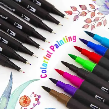 12/24/36/48/72/100/120 Colors Fine Liner Drawing Painting Art Marker Pens  Dual Tip Brush Pen School Supplies Stationery