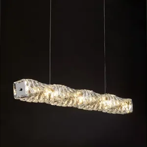 New Design Liner Pendant Light Hanging Lamp Luxury K9 Crystal Chandelier for Living Room